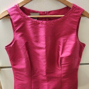 100% Silk Liz Claiborne Hot Pink Tank Top with Embroidered Neckline